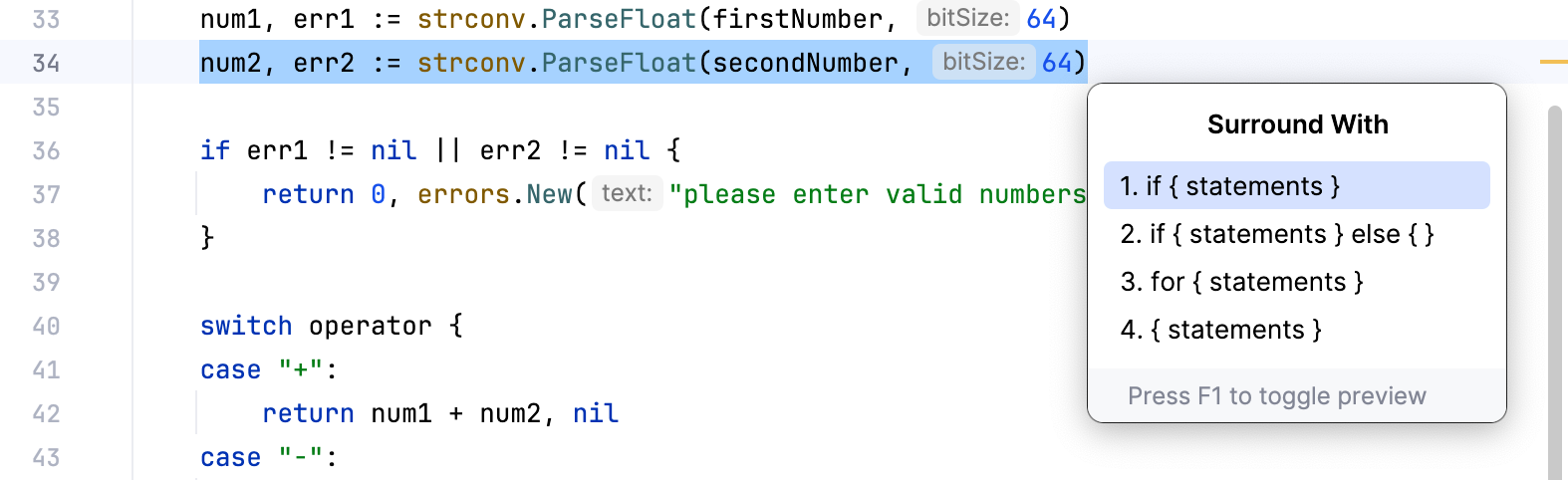 Preview for surround with options Preview for surround with options