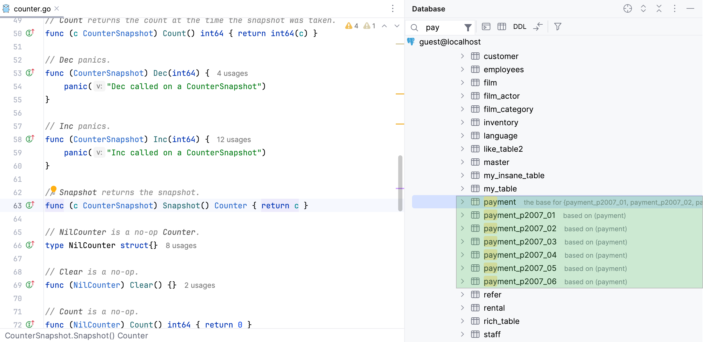 Speed Search in a tool window Speed Search in a tool window