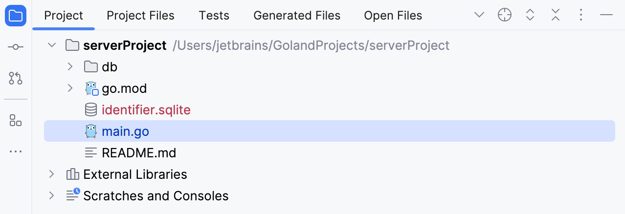 The Files tool window with the Group Tabs option enabled The Files tool window with the Group Tabs option enabled