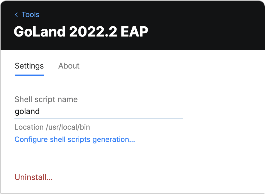Toolbox App GoLand Settings Toolbox App GoLand Settings
