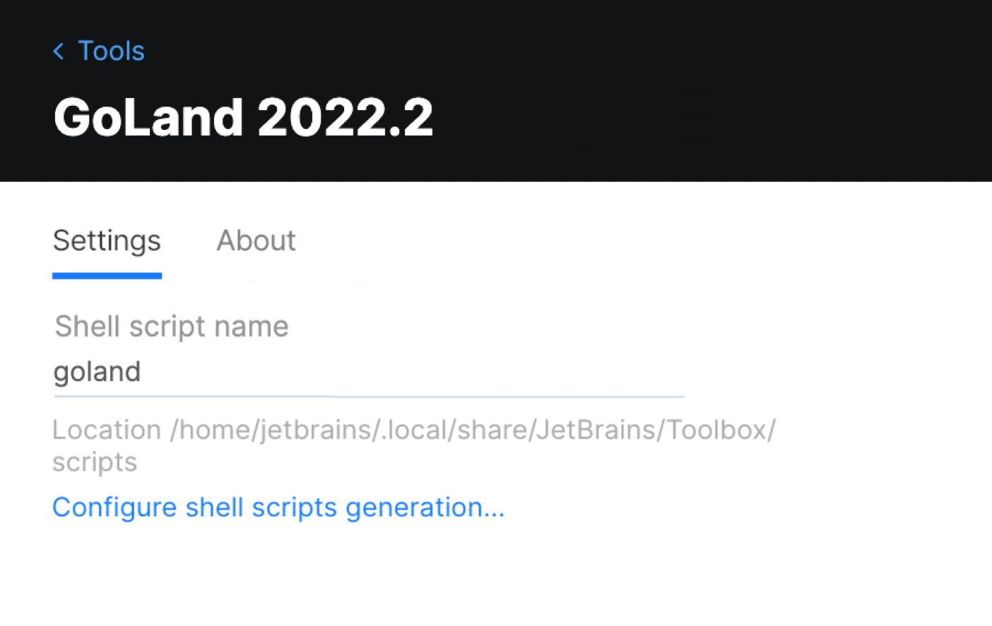 Toolbox App GoLand Settings Toolbox App GoLand Settings