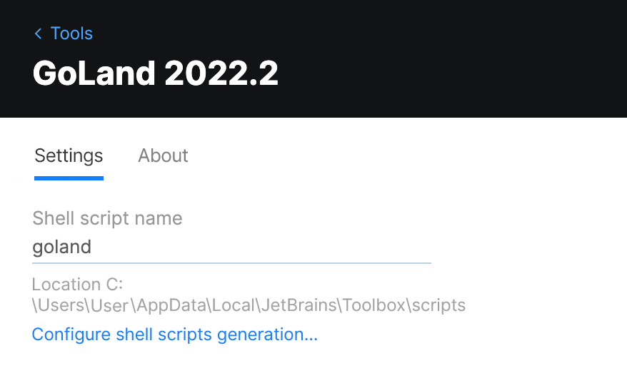 Toolbox App GoLand Settings Toolbox App GoLand Settings