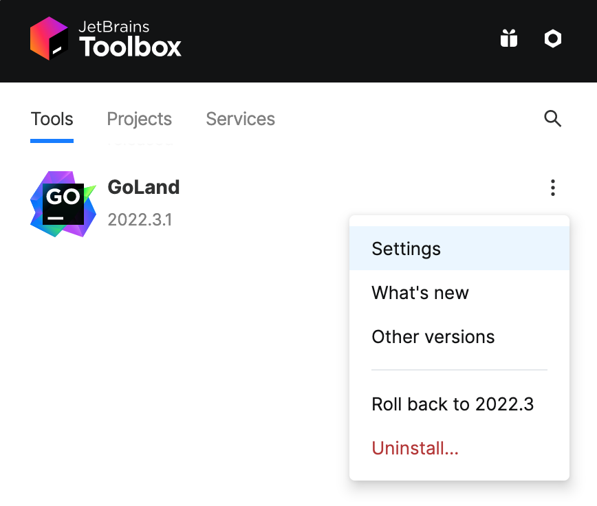 Opening IDE instance settings in Toolbox App Opening IDE instance settings in Toolbox App