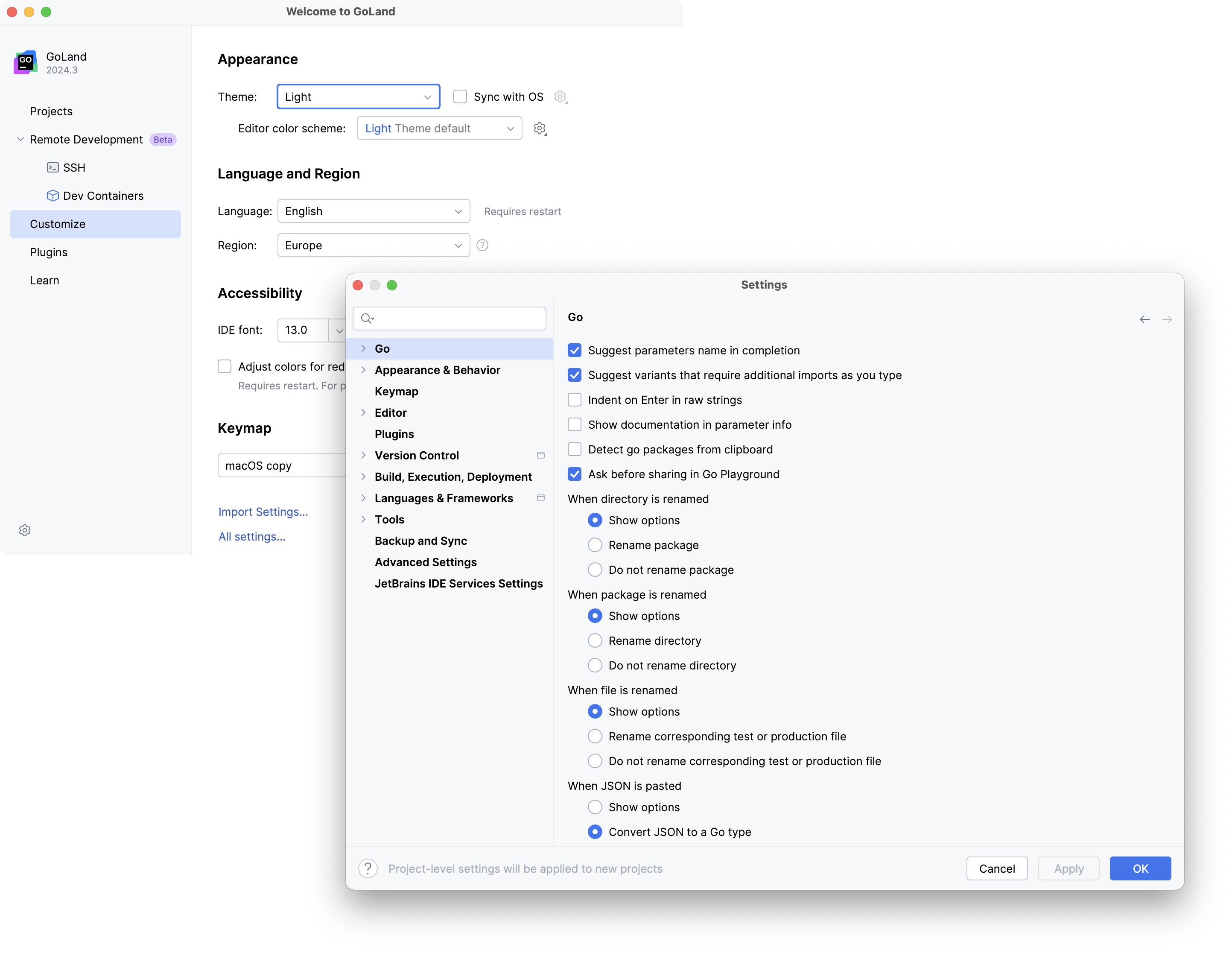 Configuring new default settings for projects Configuring new default settings for projects