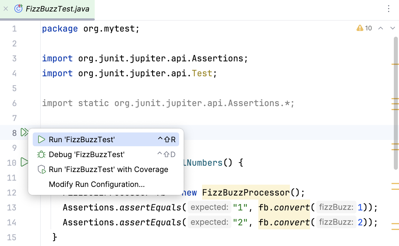 从代码区域执行 Gradle 测试