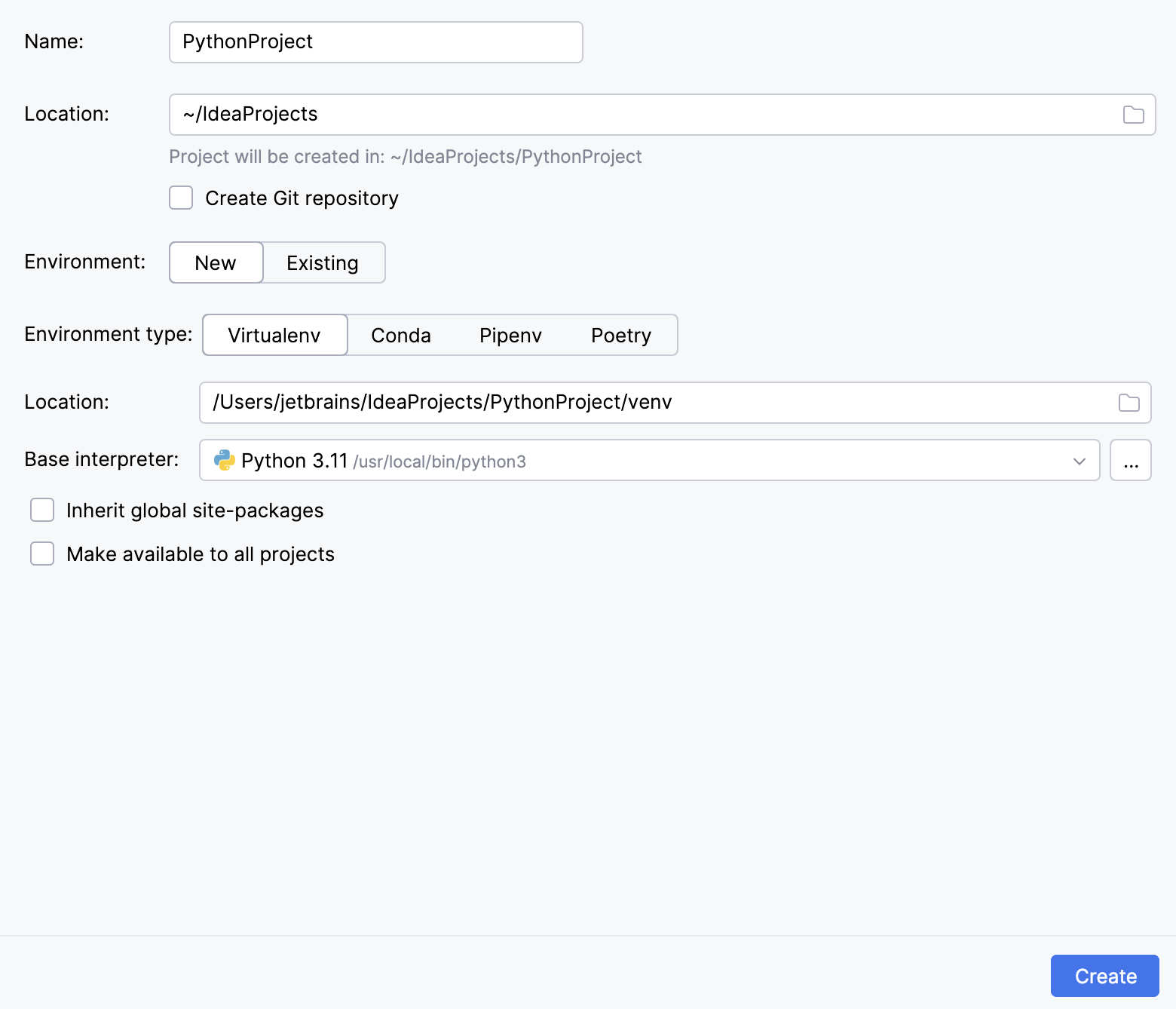 创建一个新的 venv 环境