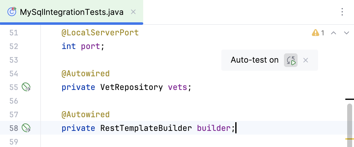 编辑器中的自动测试弹窗