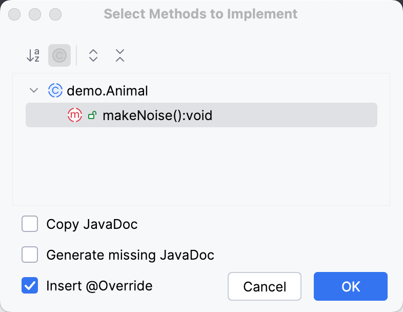 选择要实现的方法对话框 选择要实现的方法对话框