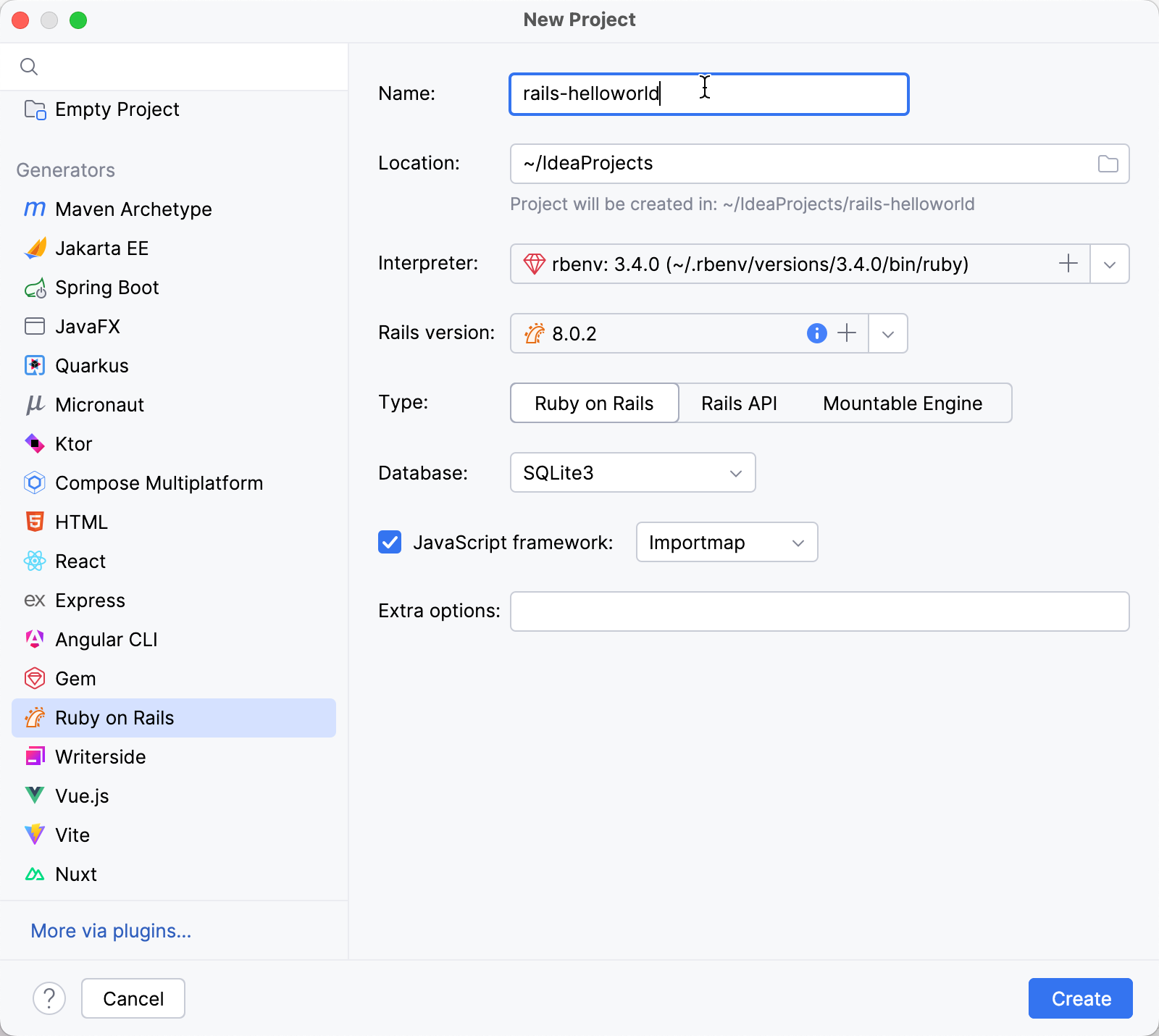 新建项目对话框 / Ruby on Rails