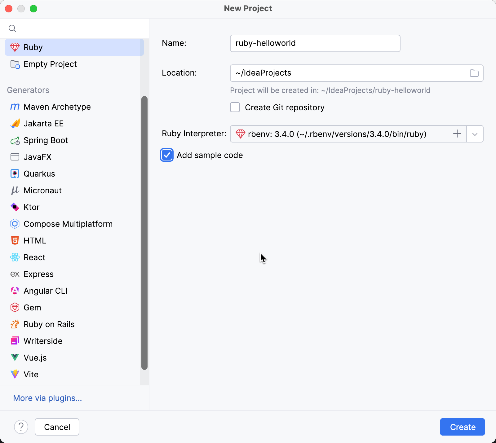 新建项目对话框 / Ruby