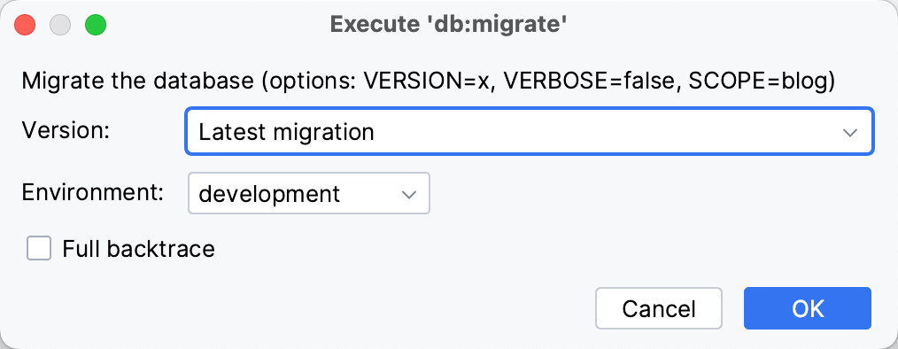 执行 db:migrate