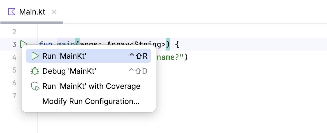 菜单中的 Run 选项 菜单中的 Run 选项