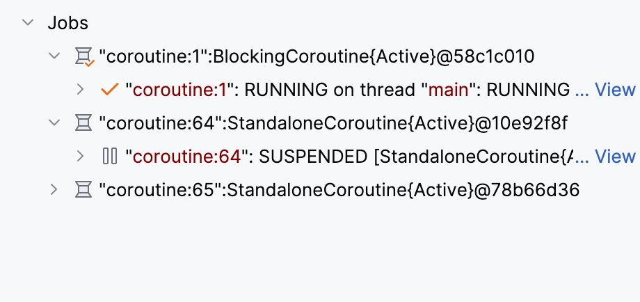 Coroutines 选项卡中的協程列表 Coroutines 选项卡中的協程列表