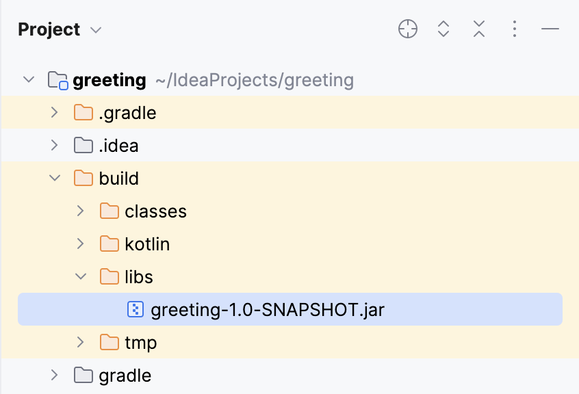 项目工具窗口中查看 out 目录中的生成 JAR 文件 项目工具窗口中查看 out 目录中的生成 JAR 文件