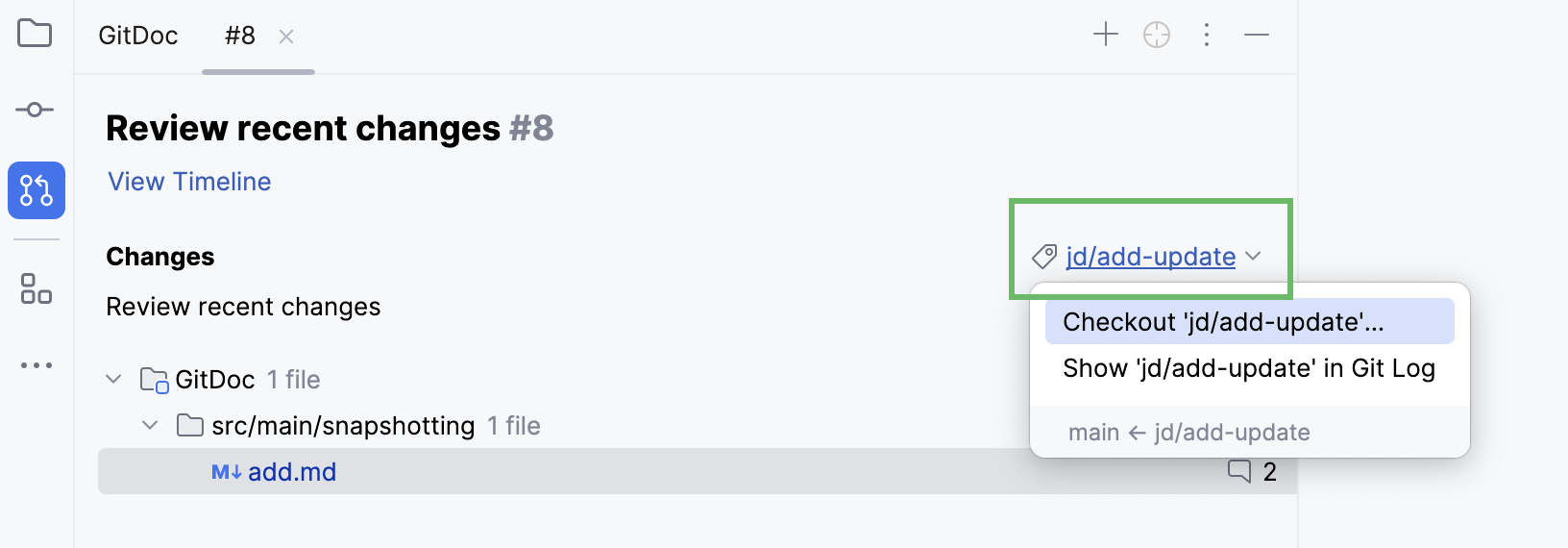 签出具有传入更改的分支