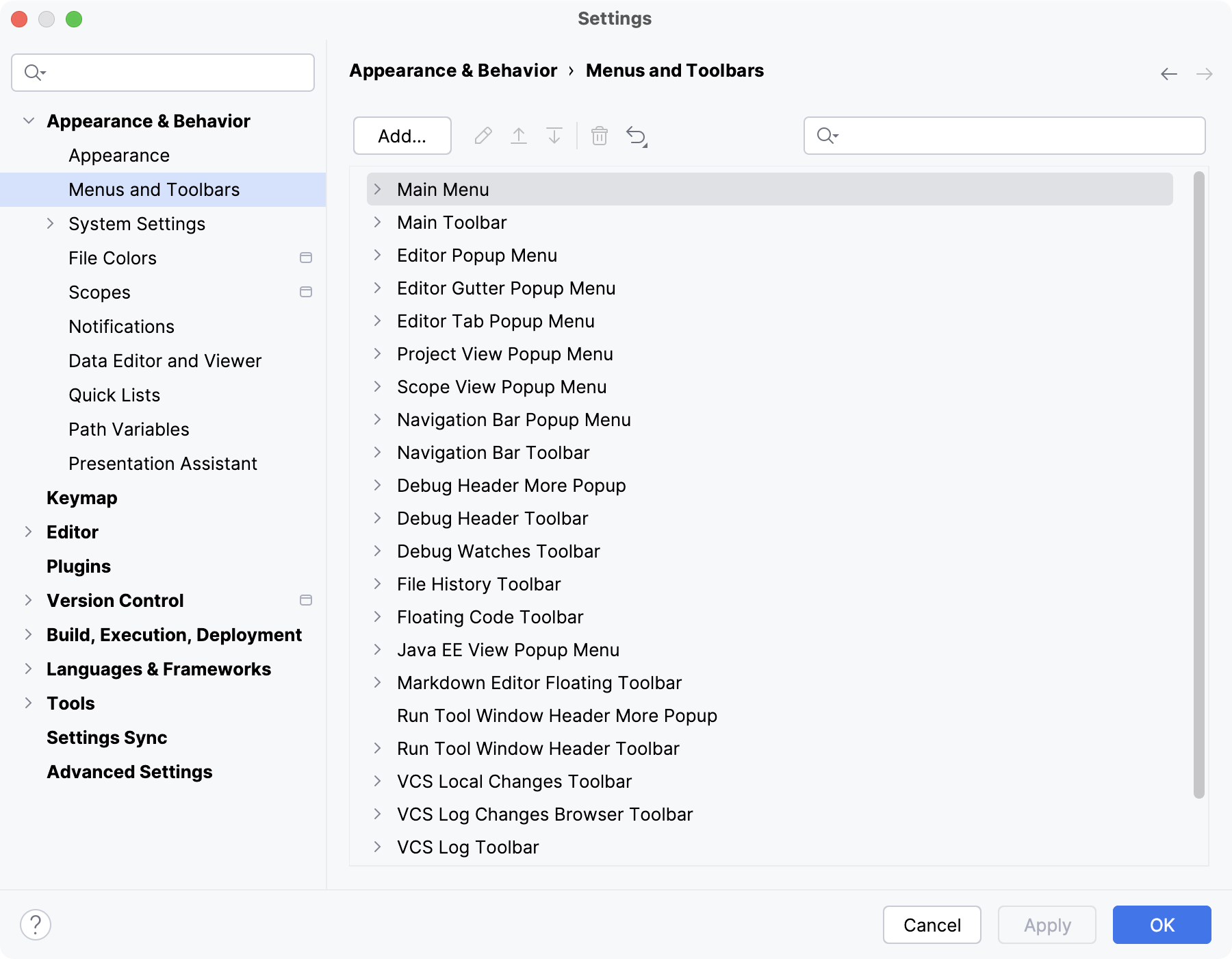 菜单和工具栏设置页面