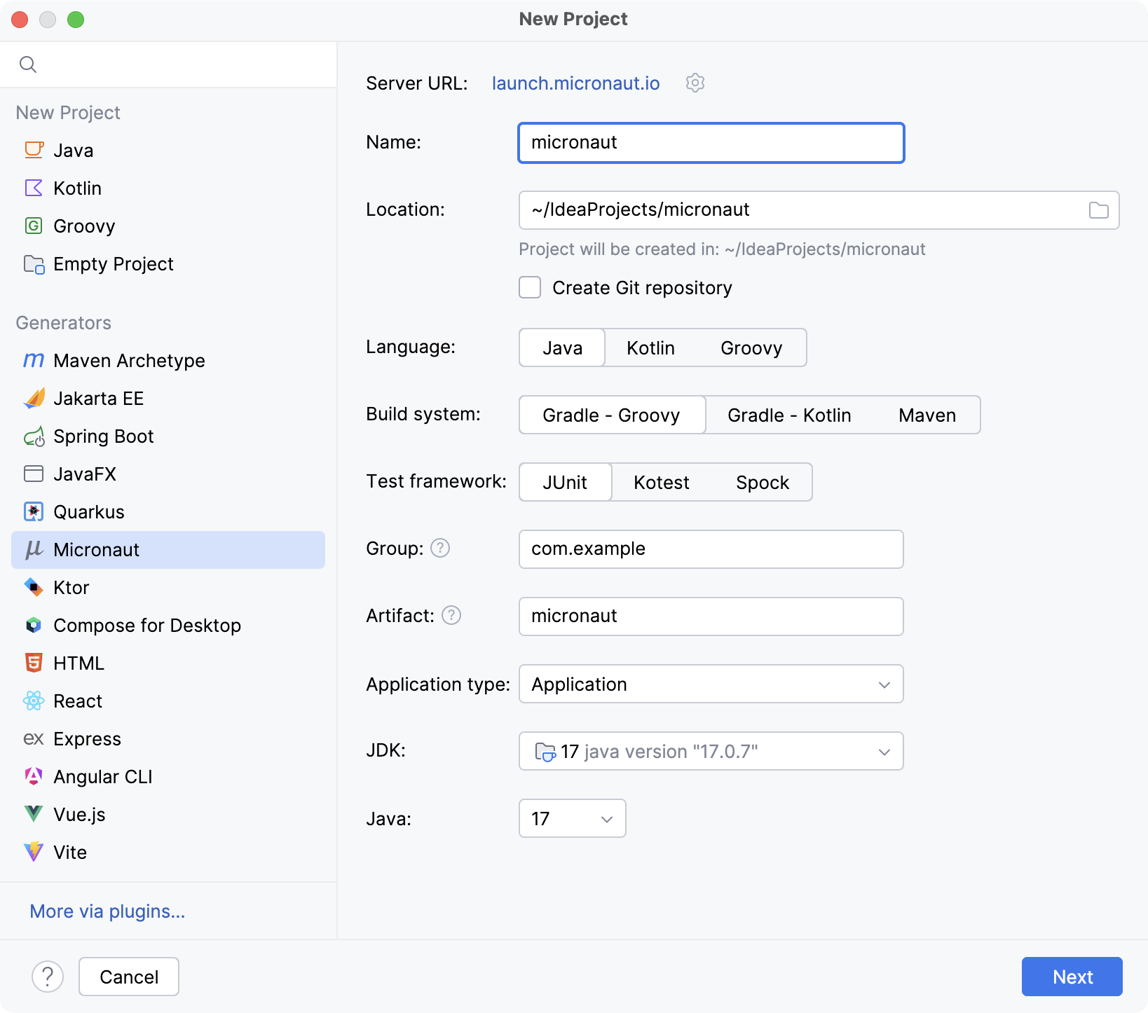 新 Micronaut 项目向导 新 Micronaut 项目向导