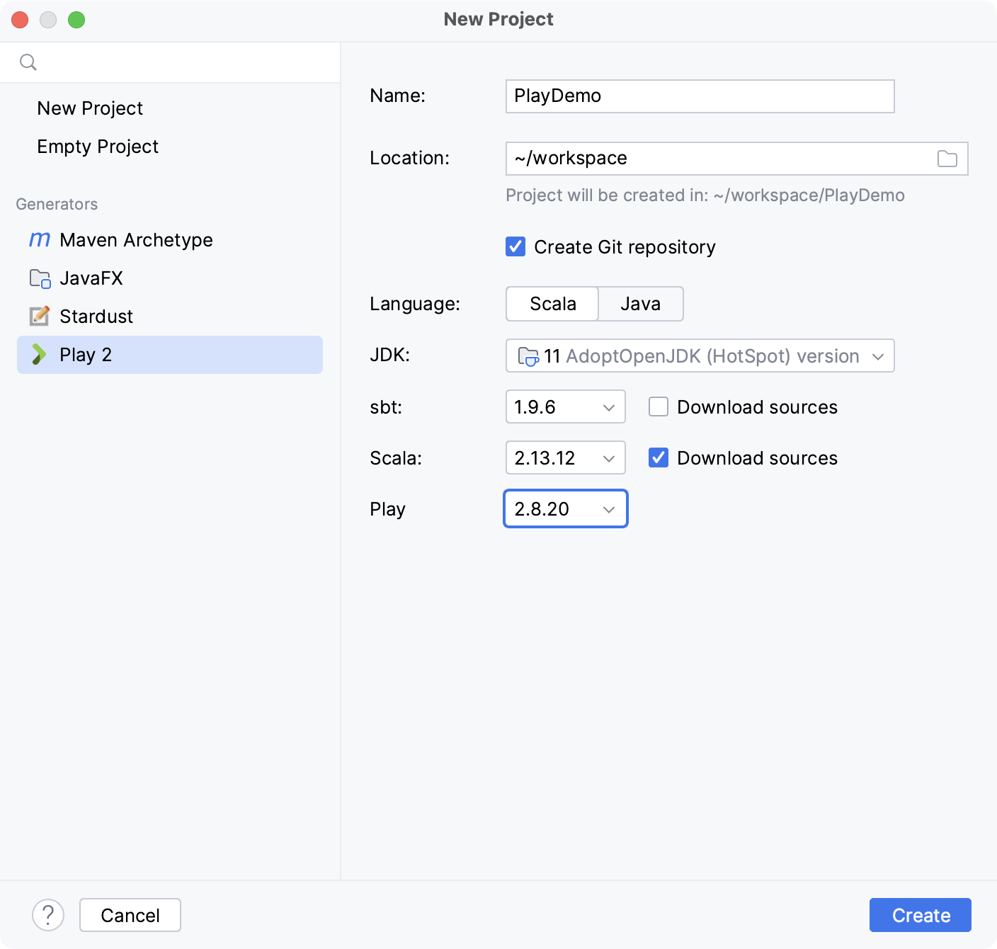 新建项目对话框