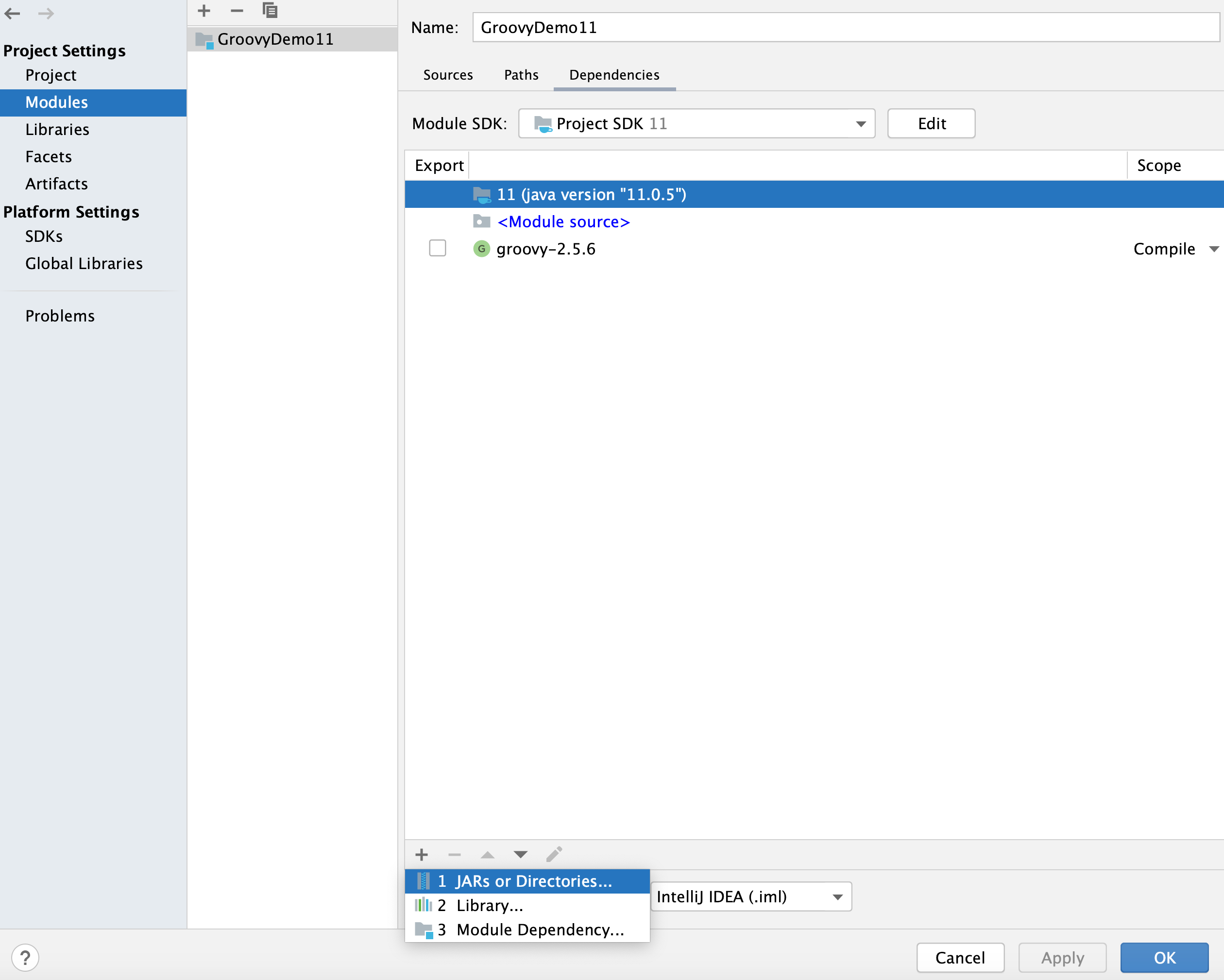 项目结构对话框 / 模块页面