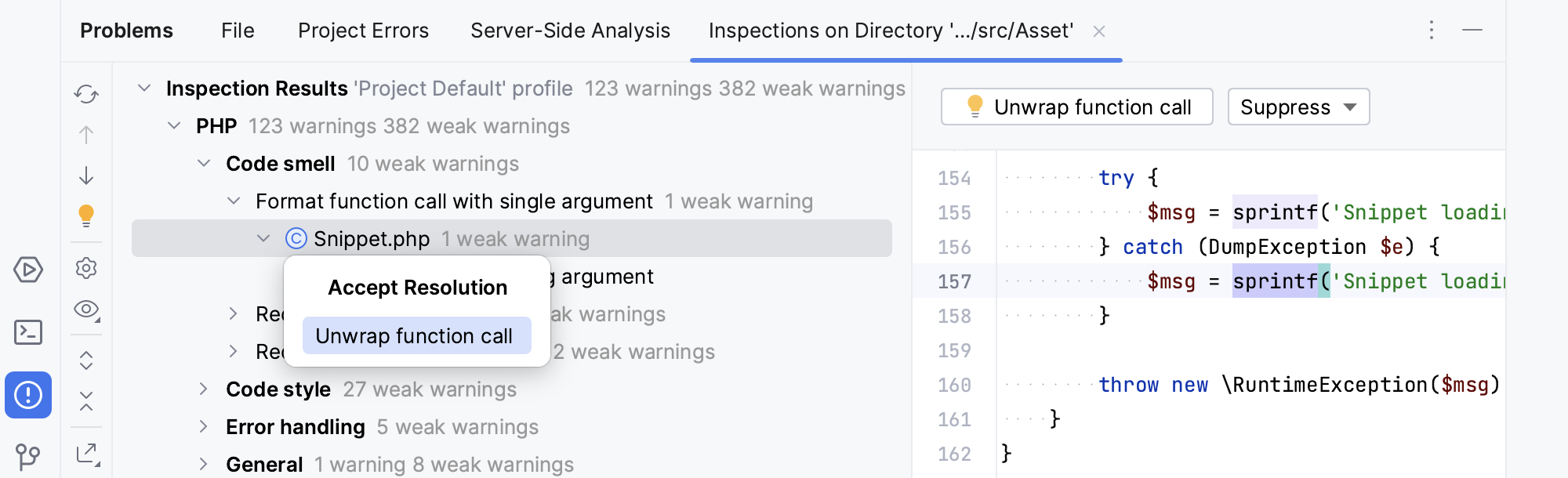 Inspection results tool window Inspection results tool window