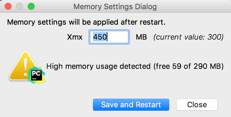 The Memory Settings dialog The Memory Settings dialog