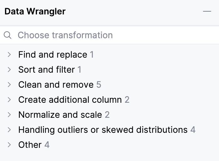 Data Wrangler transformations in the Data Wrangler tab Data Wrangler transformations in the Data Wrangler tab