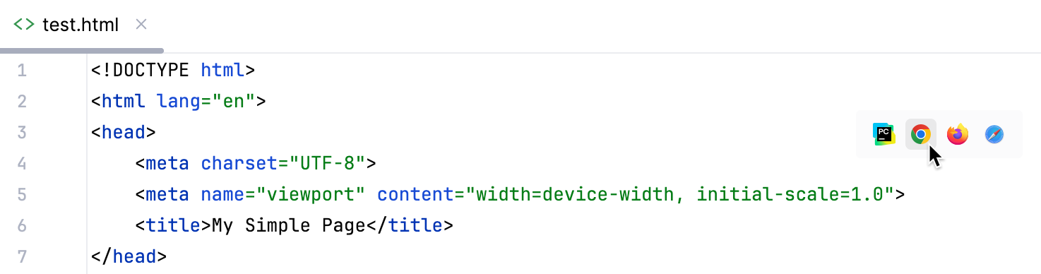 The Browser popup in the editor