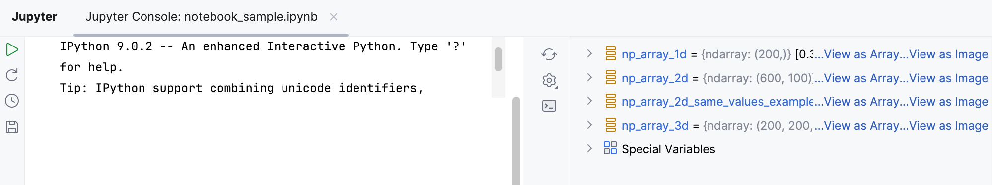Jupyter server 工具窗口:变量选项卡 Jupyter server 工具窗口:变量选项卡