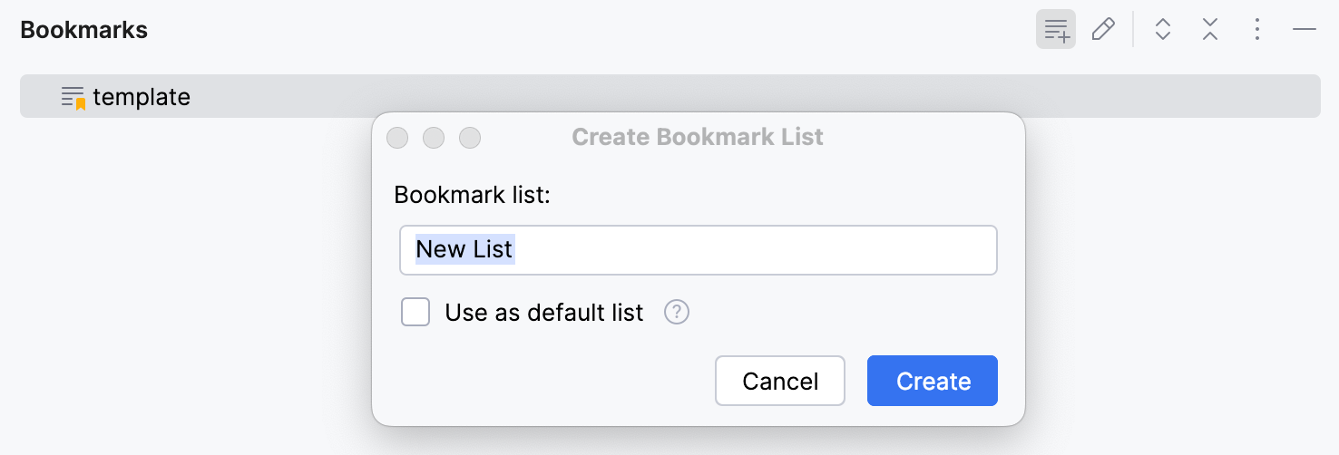 Creating new bookmark list Creating new bookmark list