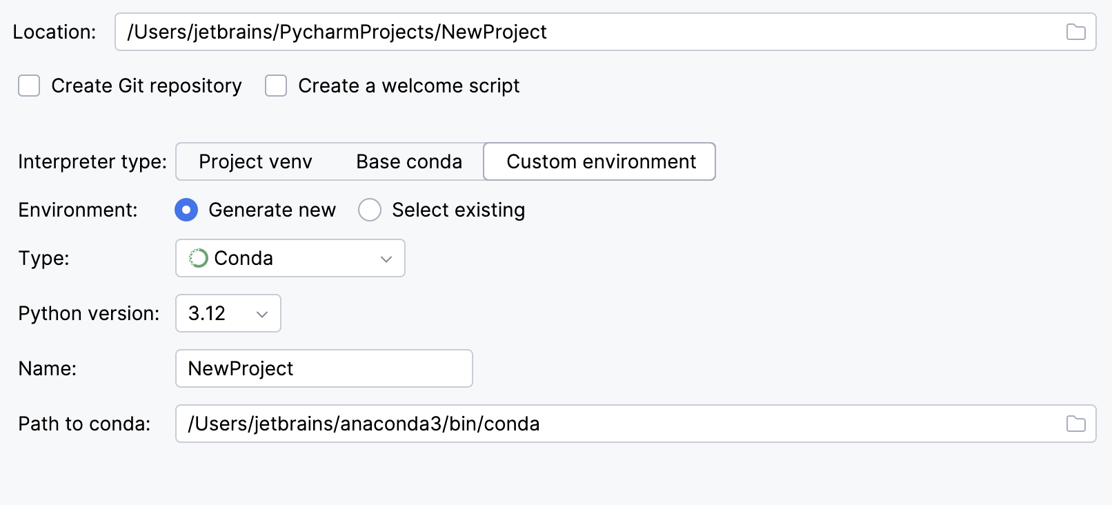 Create a project with a conda environment Create a project with a conda environment