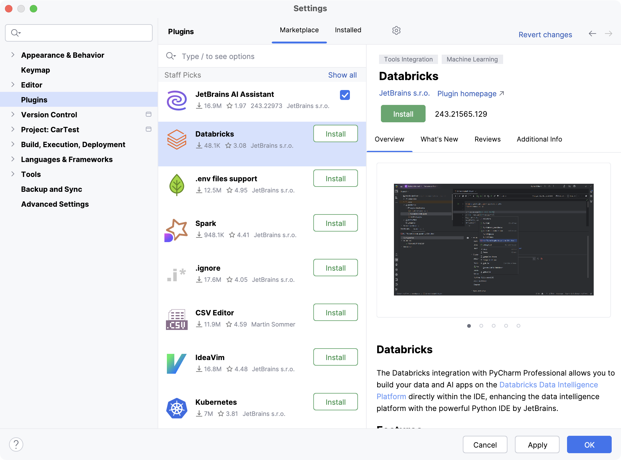 The Plugins settings dialog The Plugins settings dialog