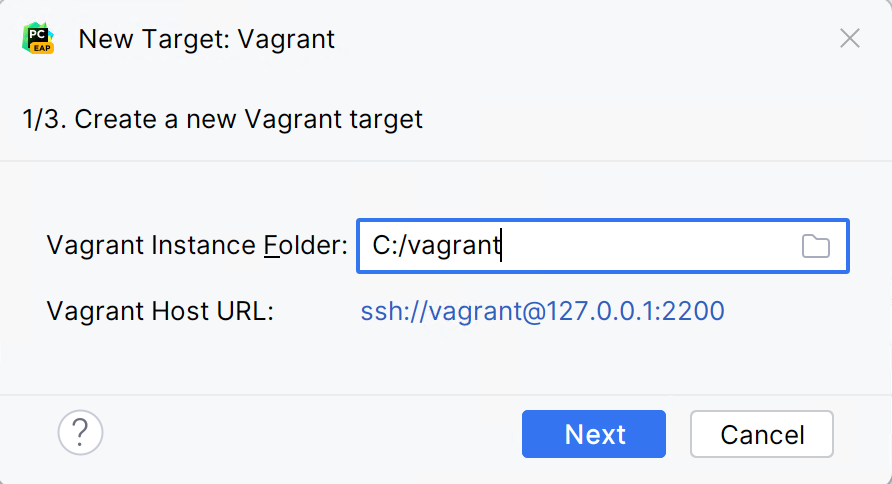 Specifying the Vagrant instance folder Specifying the Vagrant instance folder
