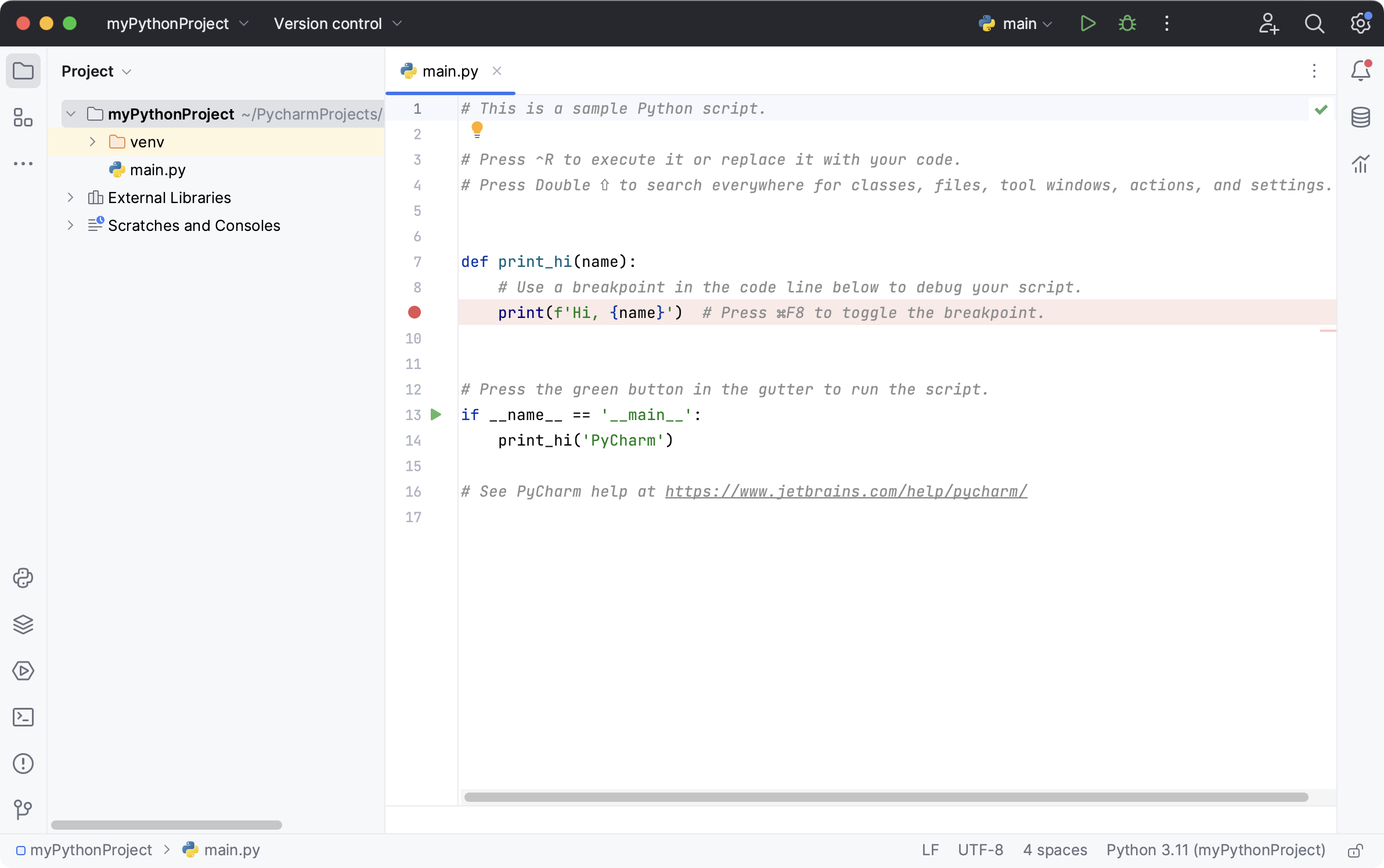 Welcome script in the Python project Welcome script in the Python project