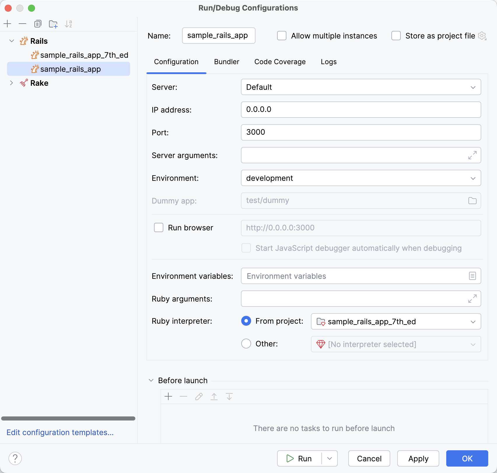 运行/调试配置:Rails 运行/调试配置:Rails