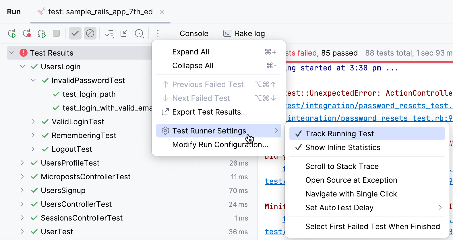 测试运行器选项 测试运行器选项
