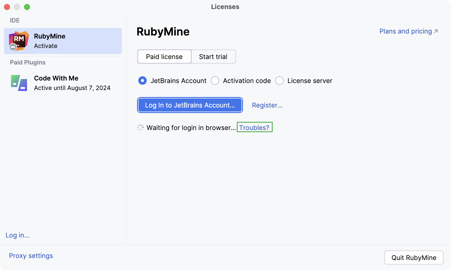 登录对话框中的 Troubles 按钮 登录对话框中的 Troubles 按钮