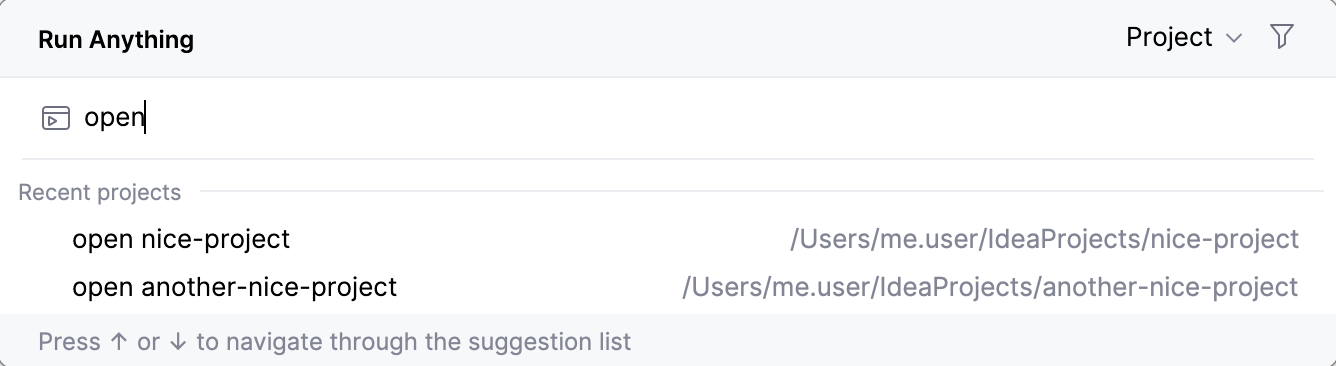 从 Run Anything 弹出窗口打开最近的项目