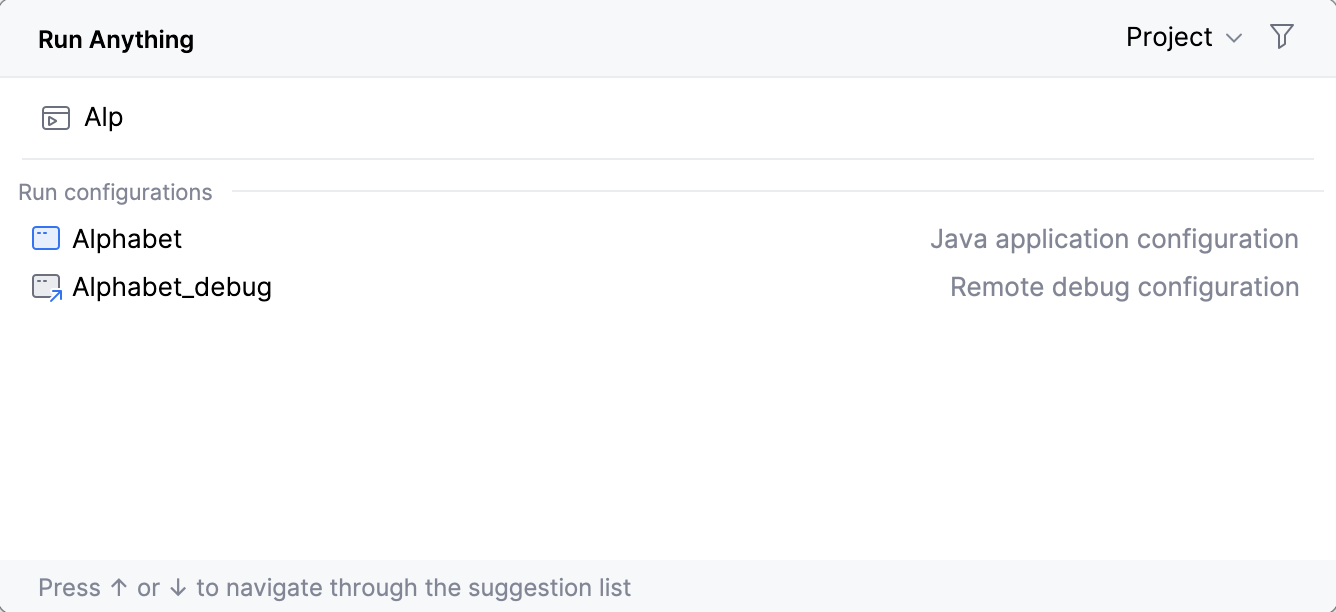 从 Run Anything 弹出窗口启动运行/调试配置