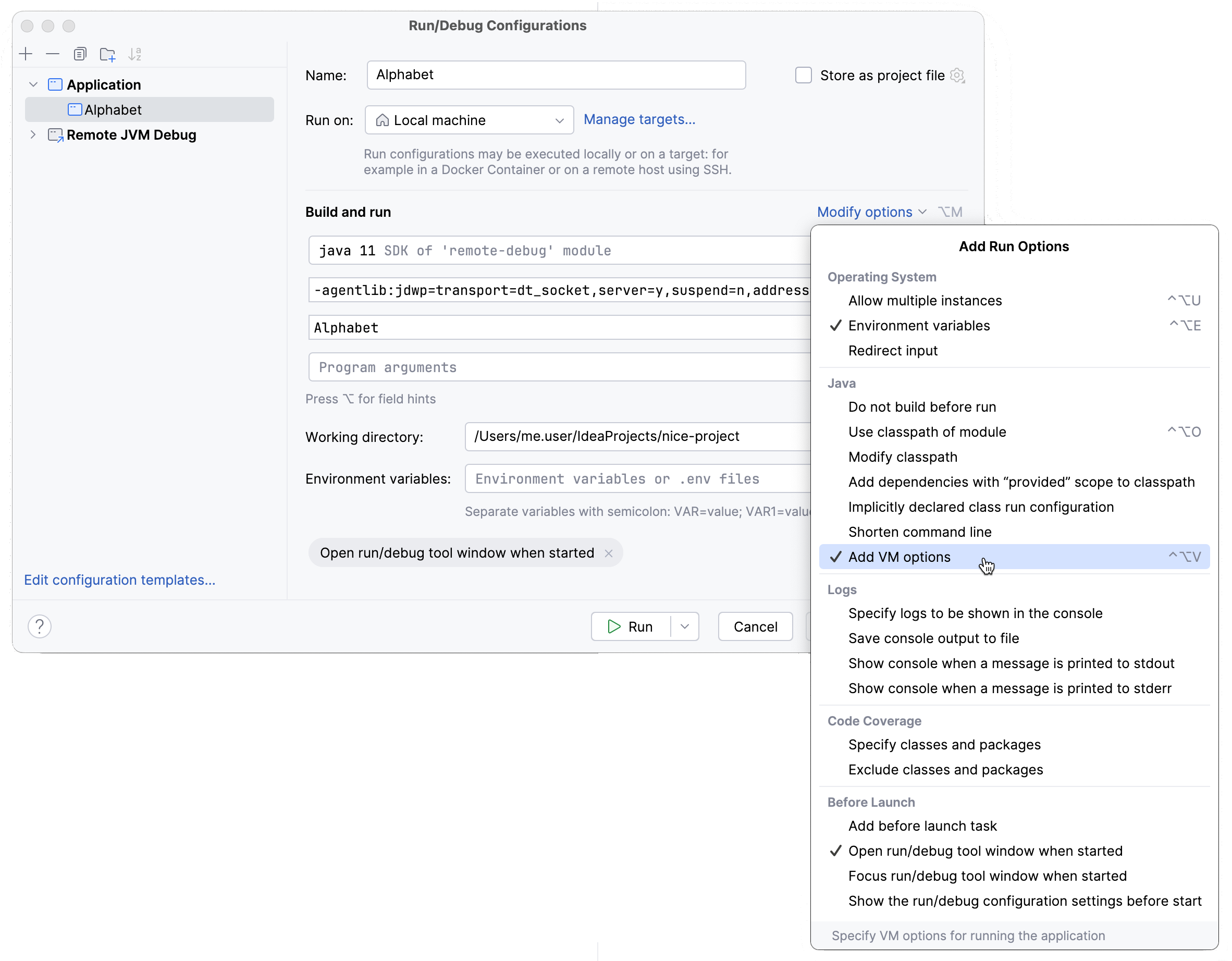 运行/调试配置:应用程序,更多选项 运行/调试配置:应用程序,更多选项