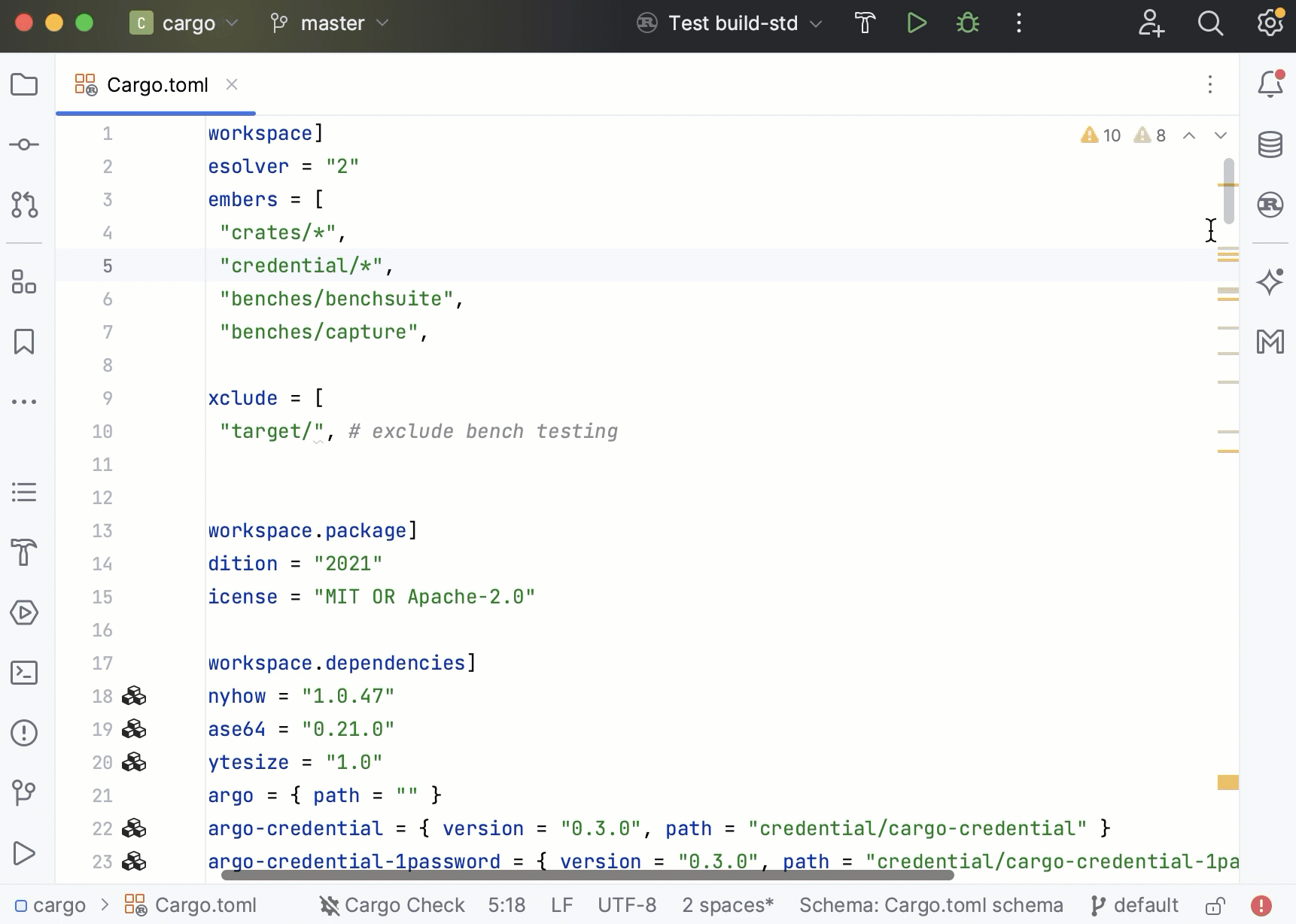 从 Cargo 工具窗口运行目标