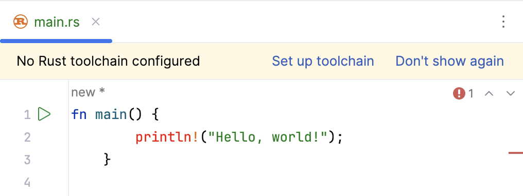 未配置 Rust 工具链的通知