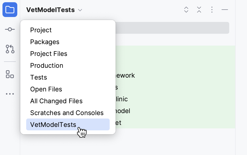项目工具窗口中显示的新范围