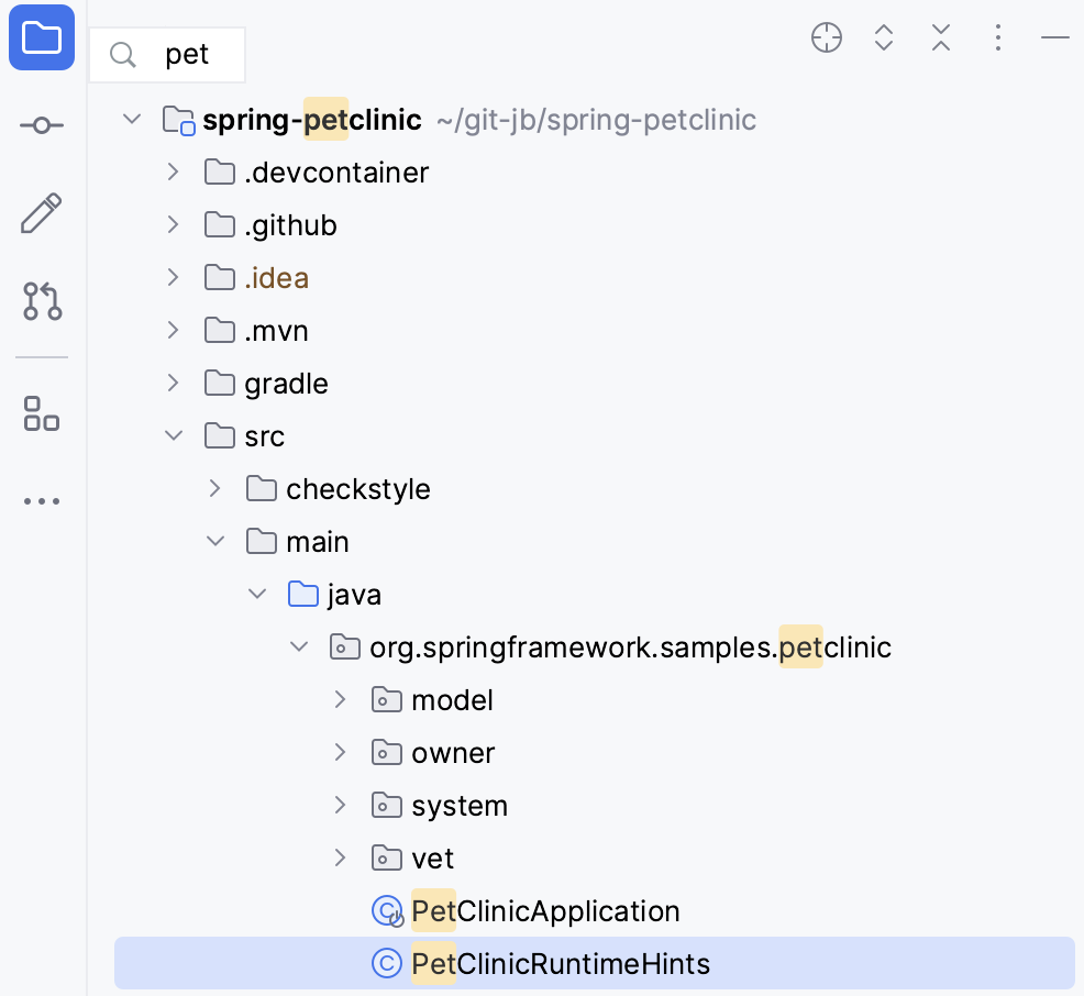 工具窗口中的快速搜索