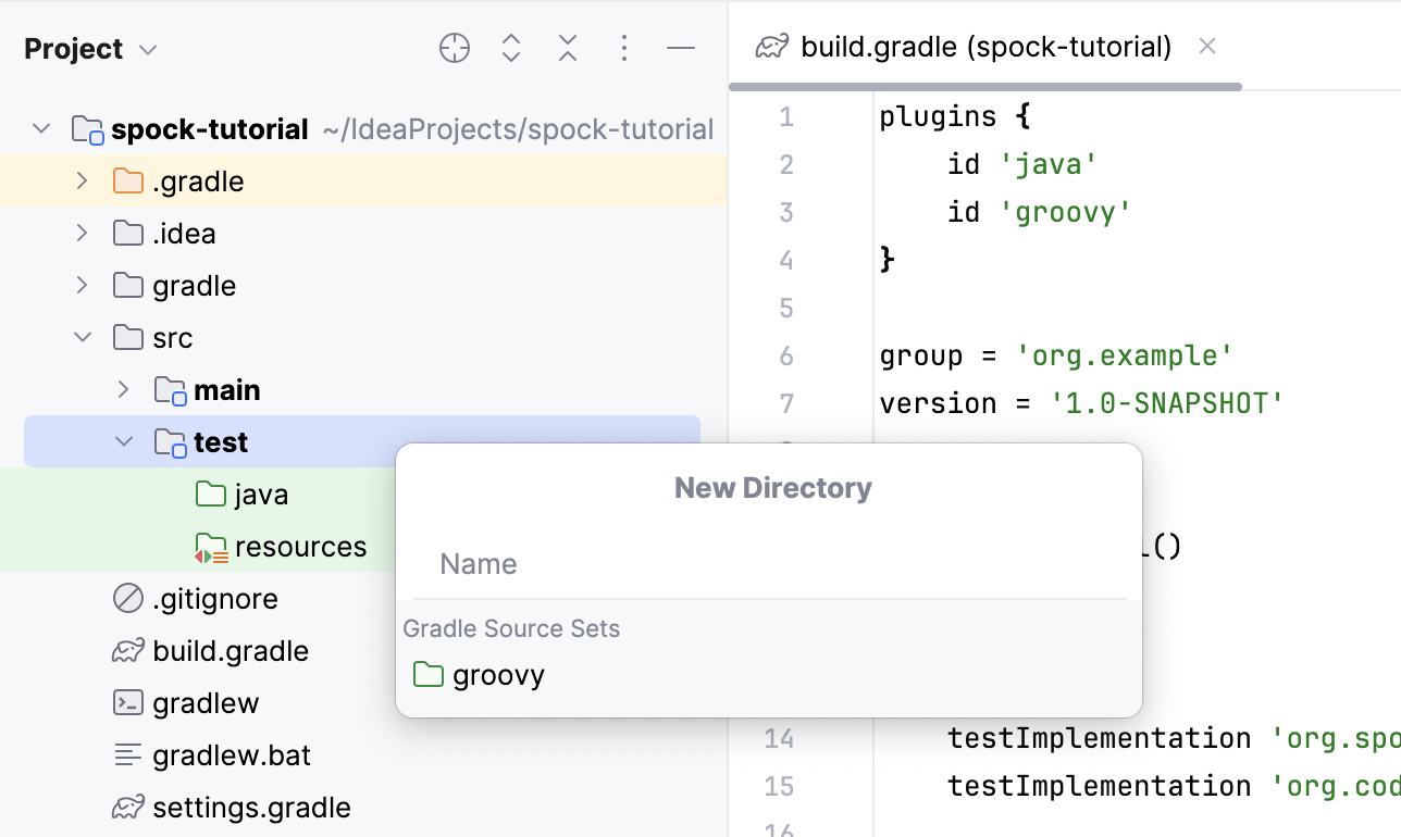 添加 Groovy 测试文件夹