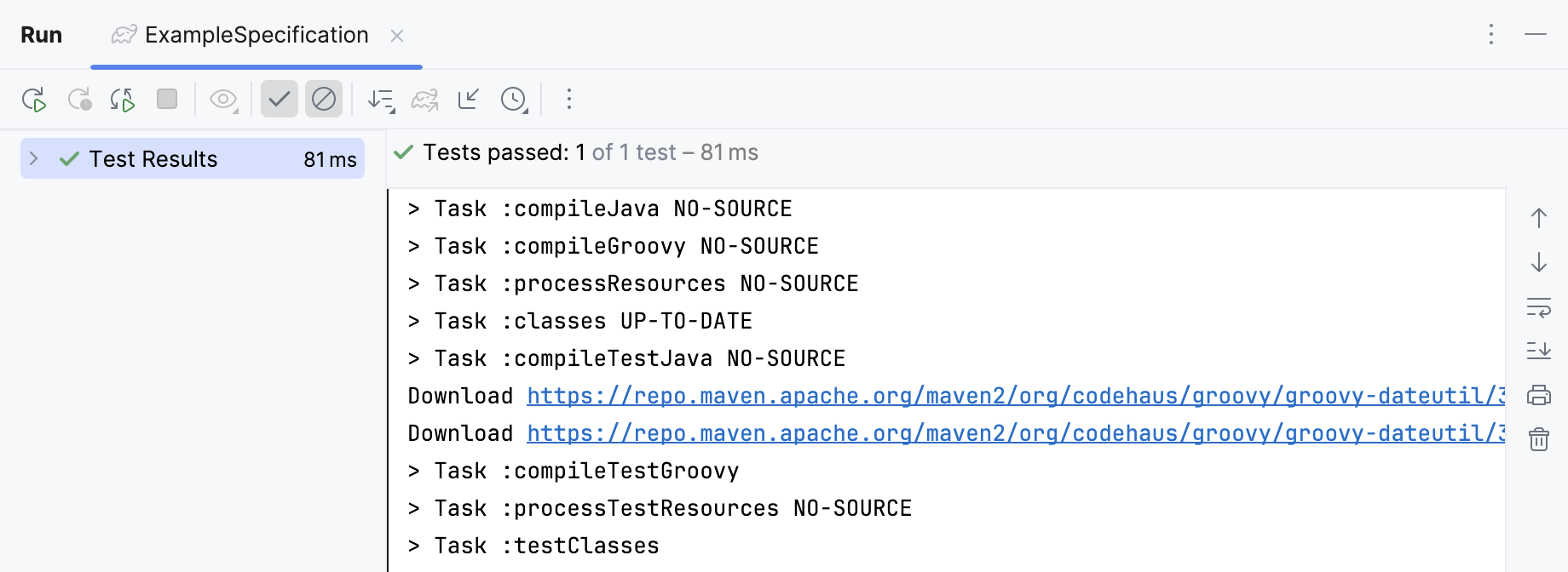 运行工具窗口 / Spock 测试输出