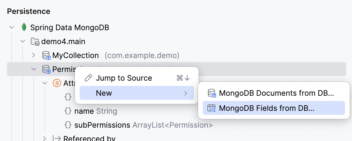 来自数据库的 MongoDB 文档