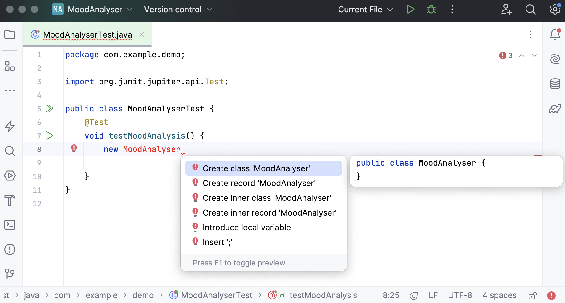 从测试中创建新类