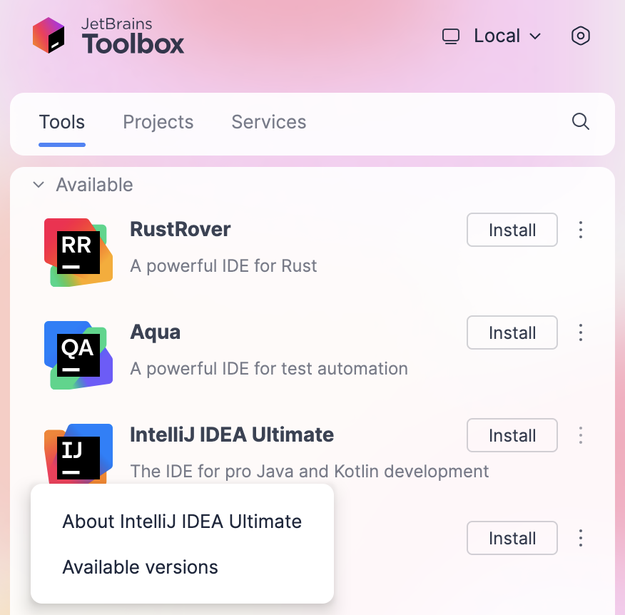 IntelliJ IDEA in the Toolbox App IntelliJ IDEA in the Toolbox App