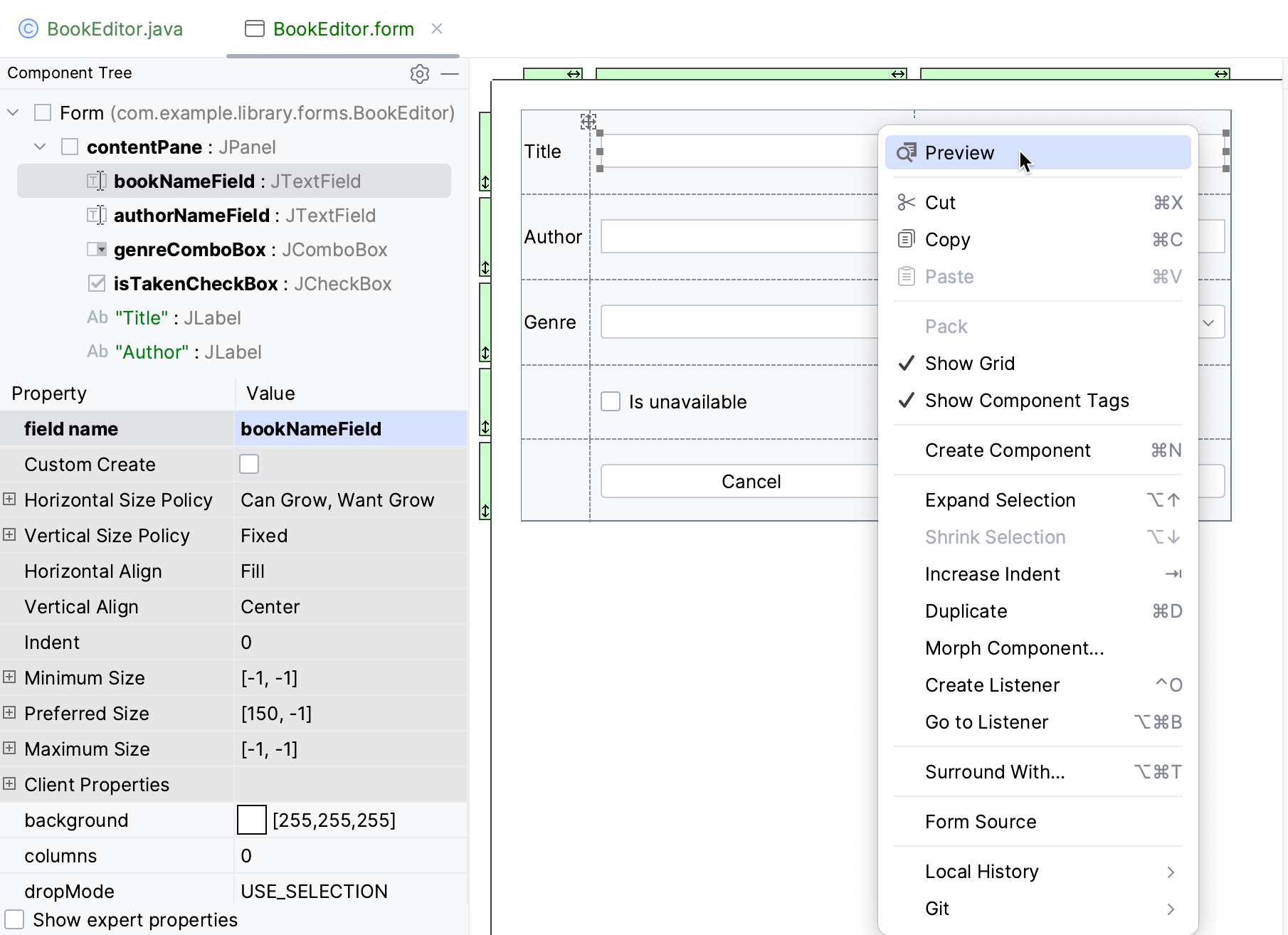 预览 GUI 表单 预览 GUI 表单
