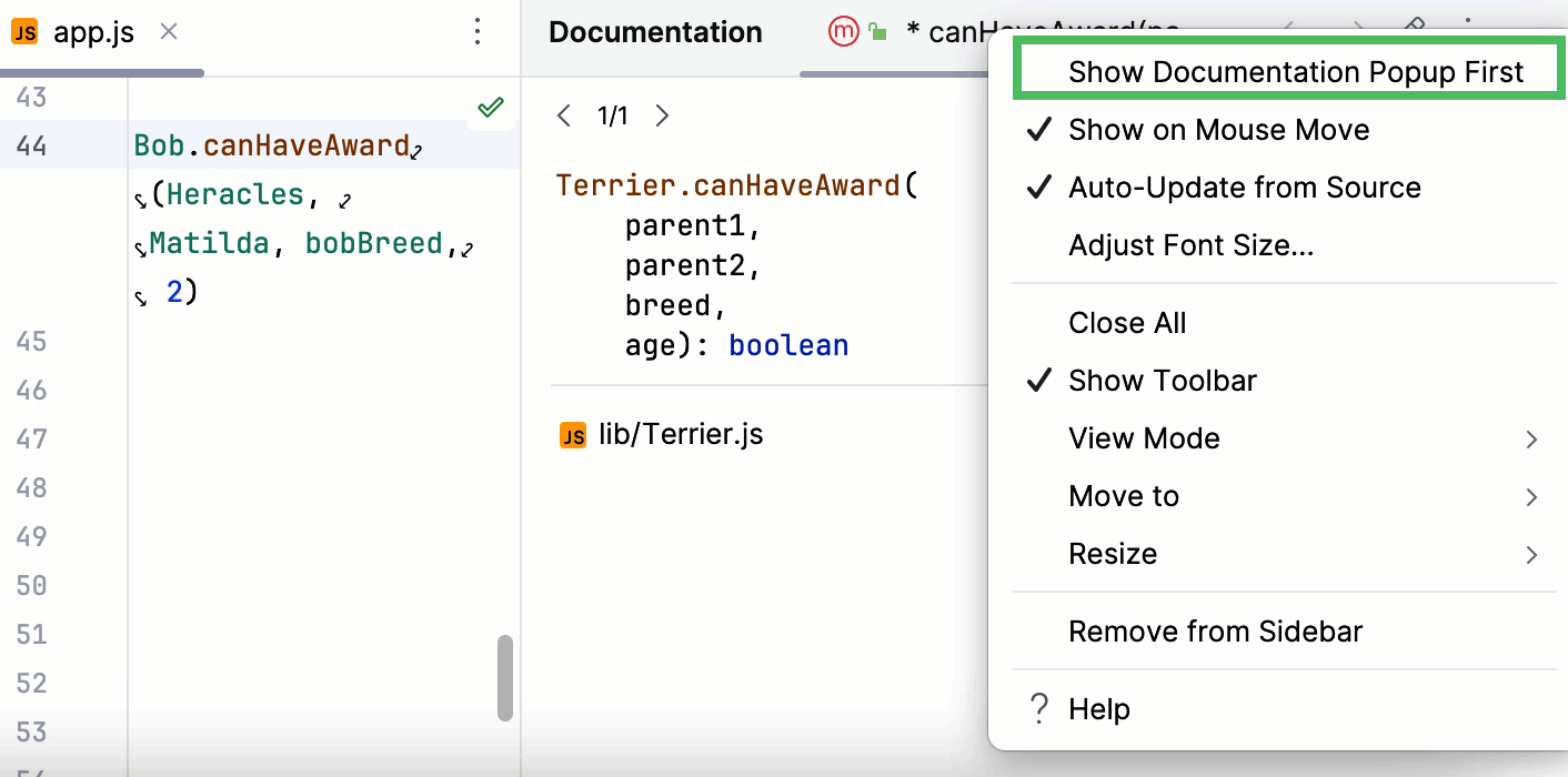 在工具窗口中快速查找文档